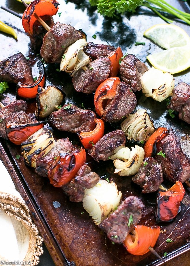 Easy Marinated Grilled Greek Lamb kebabs recipe. Healthy and loaded with Mediterranean flavors.
