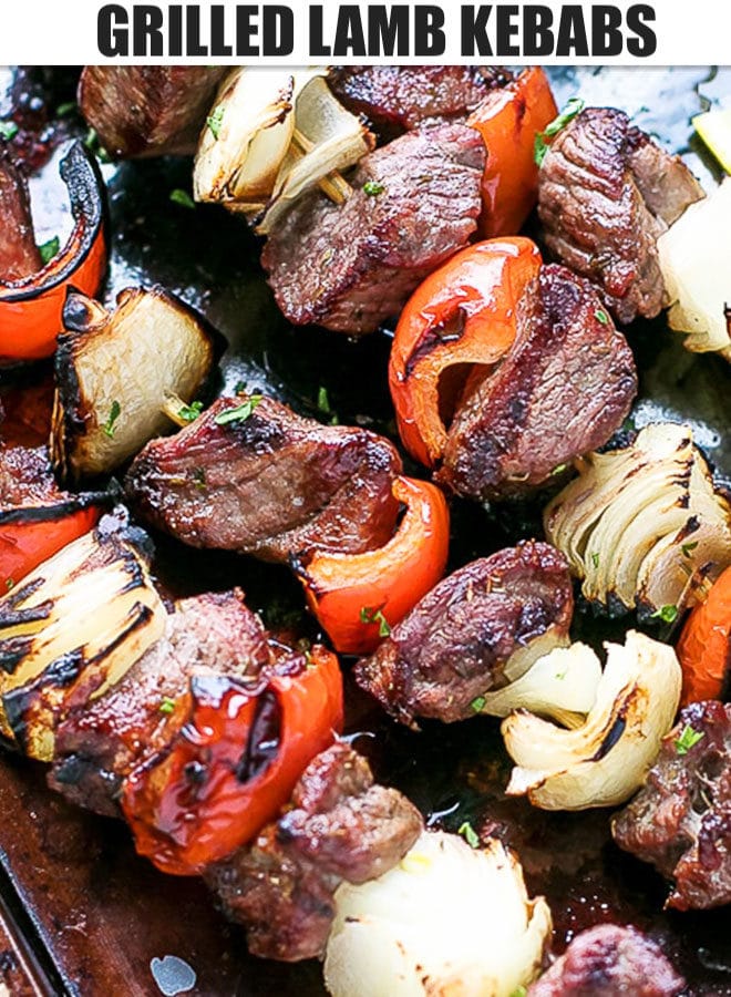 GRILLED LAMB KEBABS ON A BAKING DISH