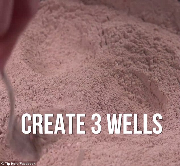 Easy: Once the dry ingredients have been added, three wells are created for the wet ingredients