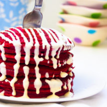 Cake Batter Red Velvet Pancakes with Cream Cheese Syrup-7