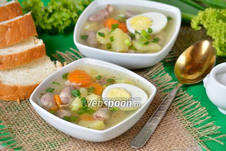 Фото рецепта Суп с куриными сердечками и яйцами