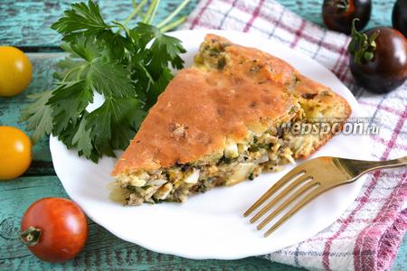 Фото рецепта Кефирный пирог с сардинами, яйцом и зеленью