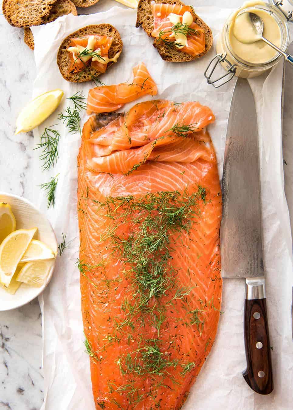 Homemade Cured Salmon Gravlax is arguably the easiest luxury food to make at home at a fraction of the cost of store bought! recipetineats.com