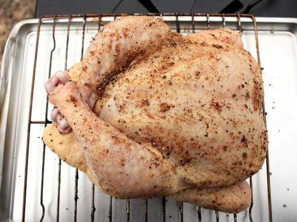 Whole Free Range Chicken On Char Broil Smoker Rack, Seasoned and Ready to Smoke! Whole Chicken, Seasoned With Dry Rub, On Smoker Rack